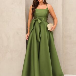 Vestido Verde Militar com Laço Frontal